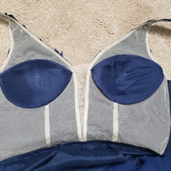 Blondie Nites Stacy Sklar navy blue formal dress openback rhinestone high slit 5 - Picture 12 of 13